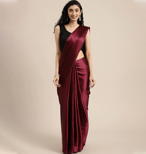 Maroon Solid Satin Saree